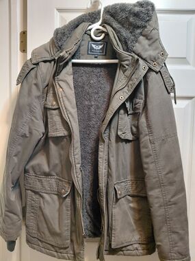 Men's Olive Green Sherpa-Lined Field Jacket Sz L